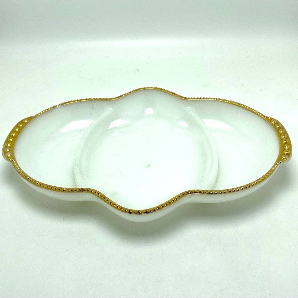 Vintage Fire King Milk Glass 3 Part Serving Dish *flaw